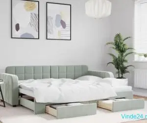 Pat de zi cu extensie și sertare, gri deschis 80x200 cm catifea