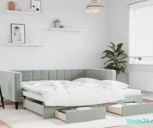 Pat de zi cu extensie și sertare gri deschis 100x200 cm catifea
