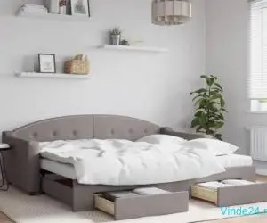 Pat de zi cu extensie și sertare, gri taupe, 90x200 cm, textil