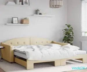 Pat de zi cu extensie și saltele, crem, 100x200 cm, textil