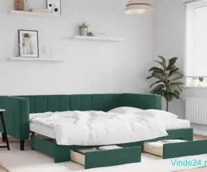 Pat de zi cu extensie și sertare verde închis 90x200 cm catifea