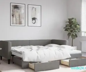 Pat de zi cu extensie și sertare, gri închis, 90x200 cm textil