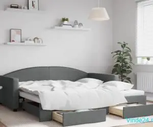 Pat de zi cu extensie și sertare, gri închis, 100x200 cm textil