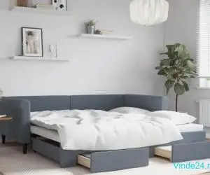 Pat de zi cu extensie și sertare gri închis 100x200cm catifea