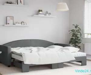Pat de zi cu extensie și saltele, gri închis, 90x200 cm, textil
