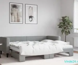 Pat de zi cu extensie și saltele, gri deschis, 80x200 cm textil