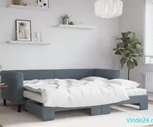 Pat de zi cu extensie și saltele, gri închis 90x200 cm catifea