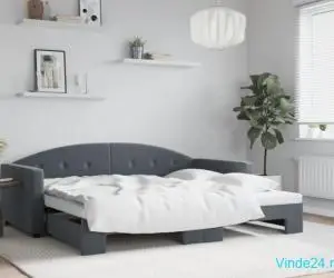 Pat de zi cu extensie, gri închis, 90x200 cm, catifea