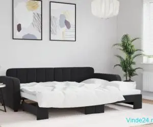 Pat de zi cu extensie, negru, 80x200 cm, catifea