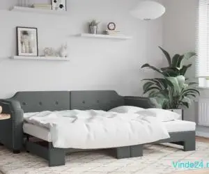 Pat de zi cu extensie, gri închis, 90x190 cm, textil