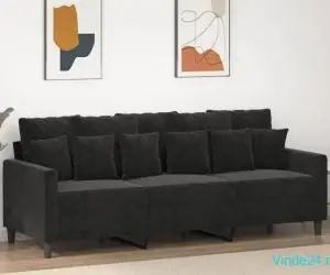 Canapea cu 3 locuri, Negru, 180 cm, catifea