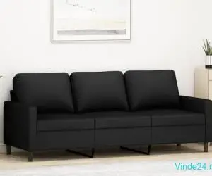 Canapea cu 3 locuri, Negru, 180 cm, catifea