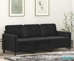 Canapea cu 3 locuri, Negru, 180 cm, catifea