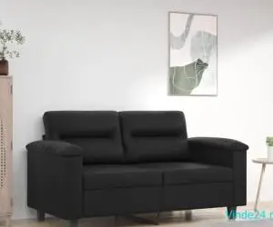 Canapea cu 2 locuri, negru, 120 cm, piele ecologică