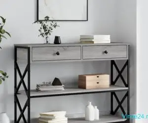 Măsuță consolă, gri sonoma, 100x28x75 cm, lemn prelucrat
