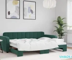 Pat de zi cu extensie, verde închis, 80x200 cm, catifea