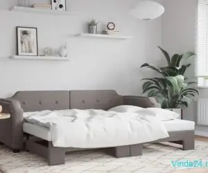 Pat de zi cu extensie, gri taupe, 80x200 cm, textil