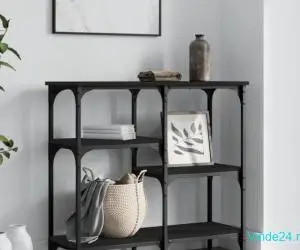 Măsuță consolă, negru, 80x29x75 cm, lemn compozit