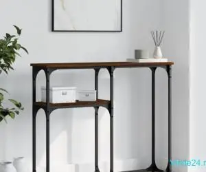 Măsuță consolă, stejar maro, 90x22,5x75 cm, lemn prelucrat