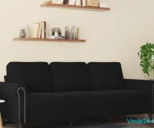 Canapea cu 3 locuri, Negru, 180 cm, catifea