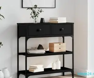 Măsuță consolă, negru, 72,5x25x75 cm, lemn compozit
