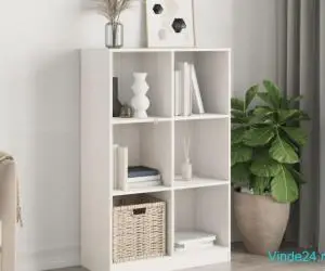 Bibliotecă, alb, 70x33x110 cm, lemn masiv de pin