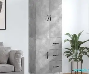 Dulap înalt, gri beton, 69,5x34x180, lemn compozit