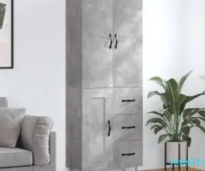Dulap înalt, gri beton, 69,5x34x180, lemn compozit