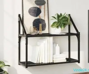 Raft perete cu 2 niveluri, negru, 60x21x51 cm, lemn prelucrat