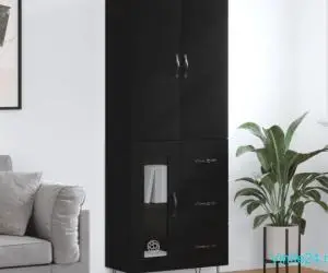 Dulap înalt, negru, 69,5x34x180 cm, lemn compozit