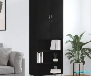 Dulap înalt, negru, 69,5x34x180 cm, lemn compozit
