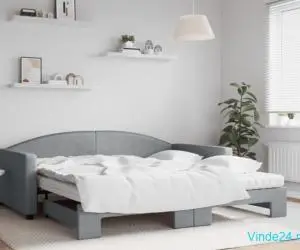 Pat de zi cu extensie și saltele, gri deschis 100x200 cm textil