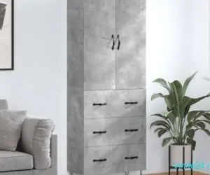 Dulap înalt, gri beton, 69,5x34x180, lemn compozit