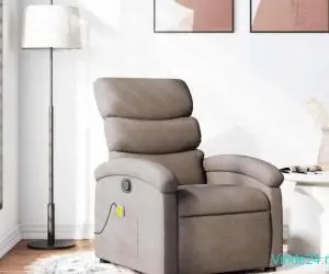 Fotoliu de masaj rabatabil, gri taupe, material textil
