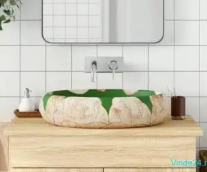 Lavoar de blat, verde și maro, 59x40x15 cm, ceramică, oval