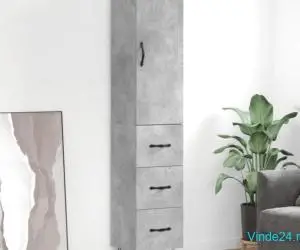 Dulap înalt, gri beton, 34,5x34x180 cm, lemn prelucrat