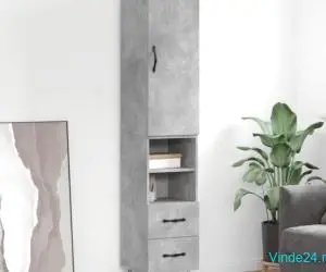 Dulap înalt, gri beton, 34,5x34x180 cm, lemn prelucrat