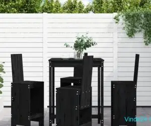 Set mobilier bar de grădină, 5 piese, negru, lemn masiv de pin
