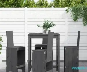 Set mobilier bar pentru grădină, 5 piese, gri, lemn masiv pin