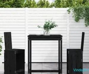 Set bar de grădină, 3 piese, negru, lemn masiv de pin