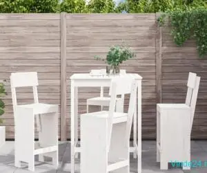 Set de bar pentru grădină, 5 piese, alb, lemn masiv de pin