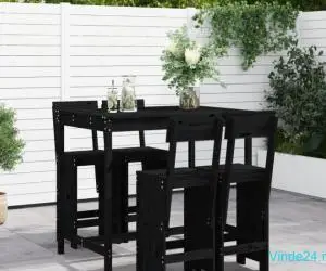 Set mobilier bar de grădină, 5 piese, negru, lemn masiv de pin