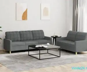 Set de canapele cu perne, 2 piese, gri închis, textil