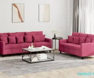 Set canapele cu perne, 2 piese, roșu vin, catifea
