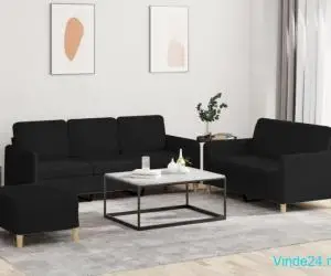 Set de canapele cu perne, 3 piese, negru, textil