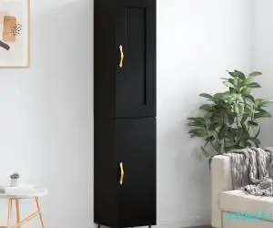 Dulap înalt, negru, 34,5x34x180 cm, lemn prelucrat