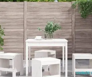 Set de dining pentru grădină, 5 piese, alb, lemn masiv de pin
