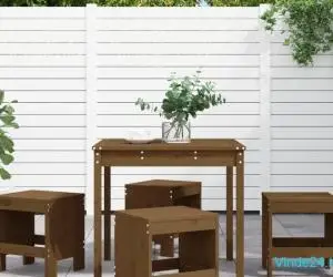 Set de masă pentru grădină, 5 piese, maro miere, lemn masiv pin