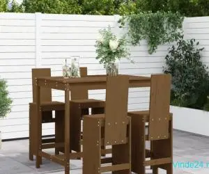 Set mobilier bar de grădină, 5 piese, maro miere lemn masiv pin