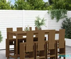 Set mobilier bar de grădină, 9 piese, maro miere lemn masiv pin